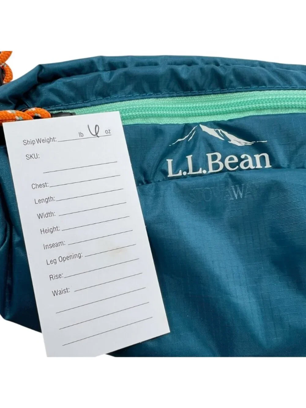L.L. Bean Stowaway Fanny Pack With Adjustable Orange Strap Mallard Teal
